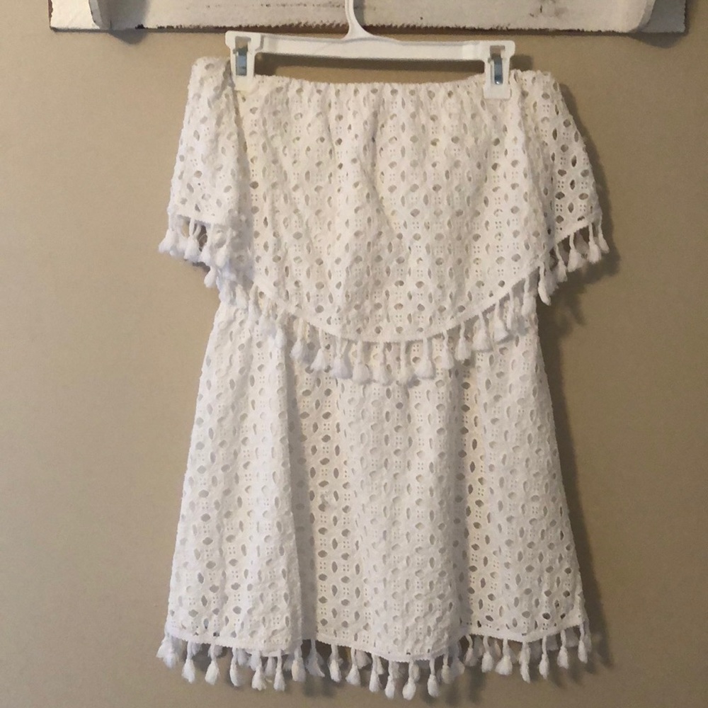White eyelet and tassel dress
